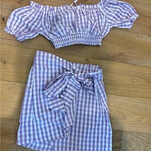 SHEIN Lavender Gingham Off-Shoulder Skirt Set